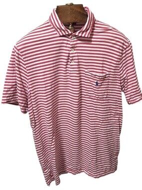 Polo Ralph Lauren Classic Fit Red & White Striped Polo Shirt Size Medium
